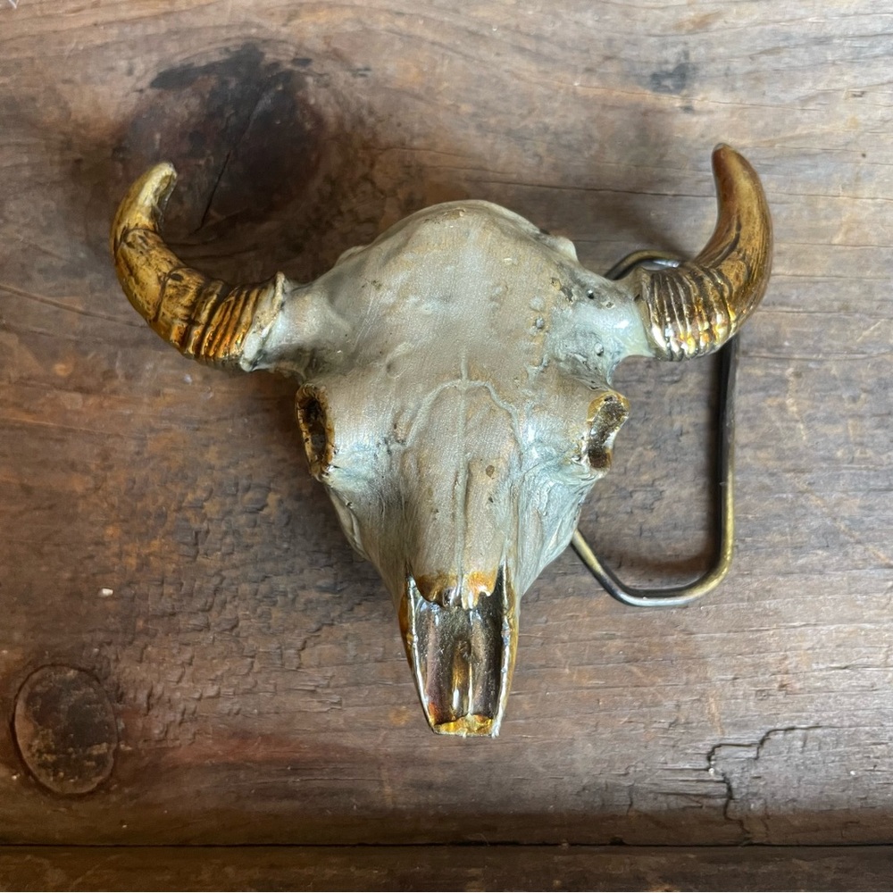 Vintage Solid Brass Cow Skull Bull Skull Buckle MM Chicago Limited Buckles